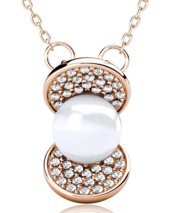 Yolora Damen-Halskette mit Anhänger - Perle und 52 Kalpa Camaka Kristalle - Farbe Rose - 18K Rose Gold vergoldet - Damen-Halskette Rose Gold - Schmuck - Luxuriöse Geschenkbox - Geschenkbox - Exklusive Geschenkbox - Schöne Geschenkverpackung