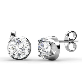 Yolora Damen Ohrringe mit runden Kalpa Camaka Kristallen - Farbe Silber - 18K Weißgold plattiert - Ohrstecker