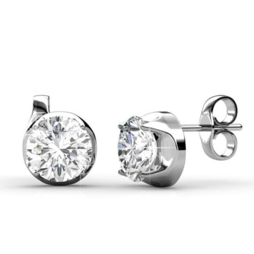 Yolora Damen Ohrringe mit runden Kalpa Camaka Kristallen - Farbe Silber - 18K Weißgold plattiert - Ohrstecker