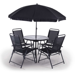 Balkonset 6-tlg. PX-BS-1 Practixx - 4x Klappstuhl, Sonnenschrim, Glastisch | Schwarz - Anthrazit | Gartenset | Bistroset