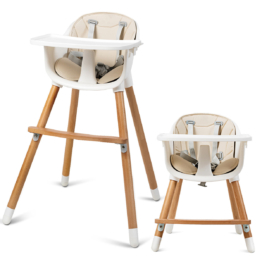 Coast 2-in-1 Baby Hochstuhl Hochstuhl aus Holz verstellbar 57 x 57 x 83 cm Creme Weiß + Natur
