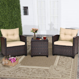 Coast 3-teiliges Terrassenset Outdoor Rattan Set Gartenmöbel Rattan mit Sitzkissen und Couchtisch gelb + braun