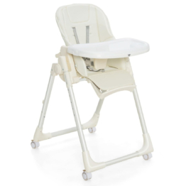 Coast Faltbarer Baby-Hochstuhl mit 6 Höhen und abnehmbarem Tablett & PU-Kissen Beige