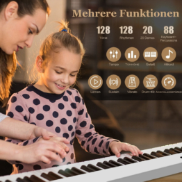 Coast faltbares E-Keyboard faltbar mit 88 beleuchteten Tasten digitale Tastatur digitale Tastatur weiß