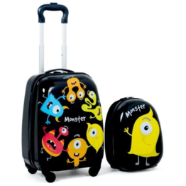 Coast Kinderkofferset 2-teilig Kindertrolley + Rucksack Monsters Schwarz