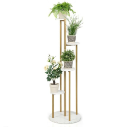 Coast Metall-Pflanzenständer - Modern - Marmorimitation - 40x40x122,5cm - Weiß und Gold