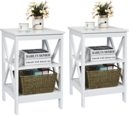 Coast Nachttisch 3 Ebenen Beistelltisch 2 Pack Nachttisch 40 x 40 x 61 cm Sofatisch Weiß