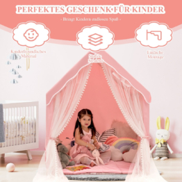 Coast Play Tent Großes Kinderspielzelt für drinnen mit mattem Türvorhang 121 x 105 x 137 cm rosa