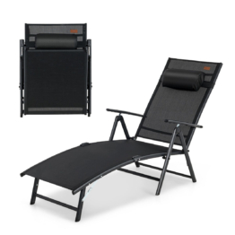 Coast Sun Lounger Gartenliege mit Kopfstütze 7 verstellbare Rückenlehnen schwarz