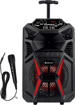 Denver Karaoke Set inkl. Mikrofon und Lichteffekte - 100W -Bluetooth Lautsprecher Party Box - 8 Zoll - AUX / USB / MicroSD / FM Radio - TSP-120 - Schwarz