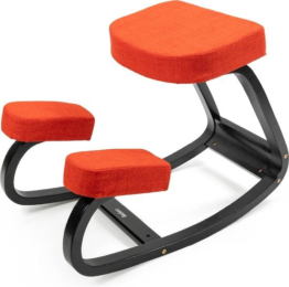 Happy Knees Kniestuhl - Ergochair - Ergonomischer Arbeitshocker und Bürostuhl - Arbeitshocker - Max 130 kg - Schwarz lackiertes Holz, Rotes Leinen