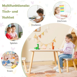 Kindertisch Coast mit 2 Stühlen 3. Hochstuhl mit Massivholzbeinen und Kaninchenohr-Rückenlehne