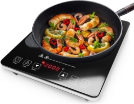 KitchenBrothers Induktionskochfeld - 1 Brenner - Freistehend - 2000W - Schwarz