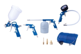 Kompressor Zubehör Set 8-tlg. Scheppach - 5m Schlauch, Farbspritzpistole, Reifenfüller, Sprühpistole, Ausblaspistole, 3 verschiedene Adapter