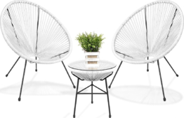 LifeGoods Acapulco Bistro Set - Gartenstühle - Gartenset mit Beistelltisch - 3-teilig - Weiß