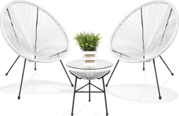 LifeGoods Acapulco Bistro Set - Gartenstühle - Gartenset mit Beistelltisch - 3-teilig - Weiß