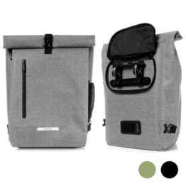 LifeGoods Single Bicycle Bag - Kompakt - Umhängetasche und Rucksack - 25L - Runder Gepäckträger - Wasserdicht - Grau