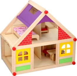 Marionette Holzspielzeug Holzpuppenhaus inkl. Möbel und Puppen - 11-teiliges Kinderspielzeug-Set