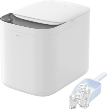 Niceey Eiswürfelbereiter Pro - 2 Liter - 6-8 Min. - 12kg/24h - mit Eisportionierer - Weiß