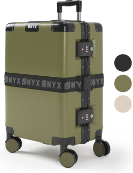 ONYXÂ® Handgepäckkoffer 33L - TSA-Schloss - Spinner-Rollen - Leichter Trolley - Aluminiumverschluss - Olivgrün
