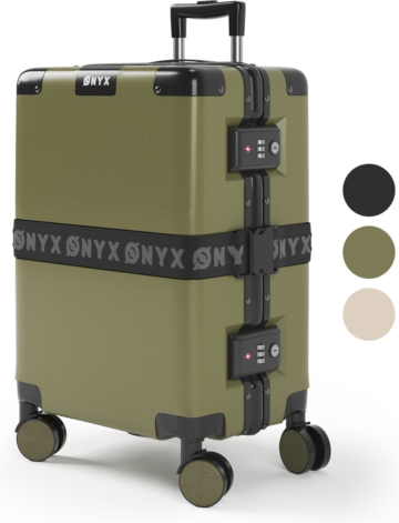 ONYXÂ® Handgepäckkoffer 33L - TSA-Schloss - Spinner-Rollen - Leichter Trolley - Aluminiumverschluss - Olivgrün