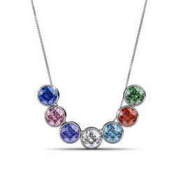 Yolora Damen-Halskette mit Anhänger - 7 farbige Kalpa Camaka Kristalle - 7er Set - Farbe Silber - 18K Weißgold vergoldet - schöne Geschenkbox - Geschenk zum Muttertag
