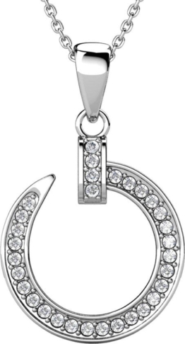Yolora Damen-Halskette mit rundem Anhänger - Kalpa Camaka Kristalle - Silber - 18K Weißgold vergoldet - Damen-Halskette Silber - Schmuck - Halskette - Luxuriöse Geschenkbox - Geschenkbox - Geschenkbox - Schöne Geschenkverpackung