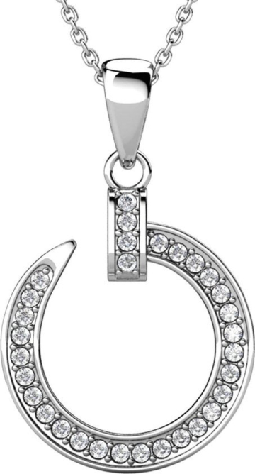 Yolora Damen-Halskette mit rundem Anhänger - Kalpa Camaka Kristalle - Silber - 18K Weißgold vergoldet - Damen-Halskette Silber - Schmuck - Halskette - Luxuriöse Geschenkbox - Geschenkbox - Geschenkbox - Schöne Geschenkverpackung