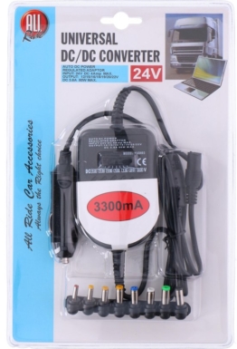 All Ride Universal DC/DC Wandler 24 Volt auf 12/15/16/18/19/20/22 Volt - 3300 mA - 80 Watt max - 8 verschiedene Stecker
