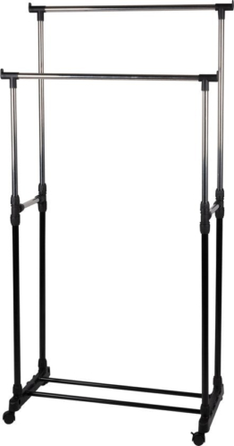 alpina Kleiderständer auf Rädern - Doppelstab - höhenverstellbar - 93 bis 158 cm - Schwarz/Silber