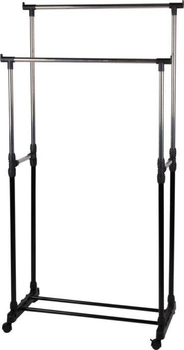 alpina Kleiderständer auf Rädern - Doppelstab - höhenverstellbar - 93 bis 158 cm - Schwarz/Silber
