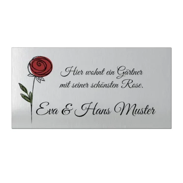 Aluminiumschild mit Wunschtext und Symbol silbern/schwarz | 20 x 10 cm