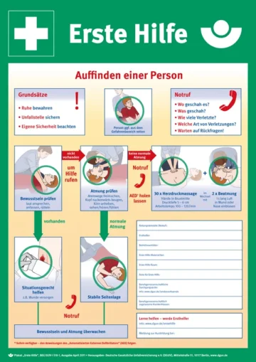 Aushang - Erste Hilfe »Anleitung zur Ersten Hilfe bei Unfällen«