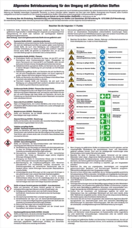 Aushang - Gefahrstoffe »Allgemeine Betriebsanweisung für den Umgang mit gefährlichen Stoffen«