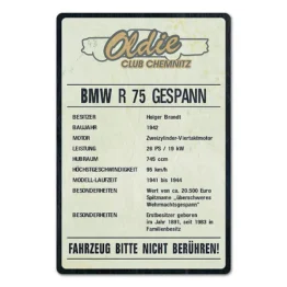 Ausstellungsschild für Motorrad-Oldtimer mit Logo 200 x 300 mm