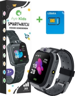 AyeKids Kinder Smartwatch - Anruffunktion - SOS-Taste - Inkl. SIM-Karte - Schwarz