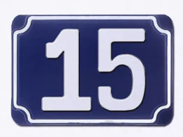 Blaue geprägte zweistellige Hausnummer 15