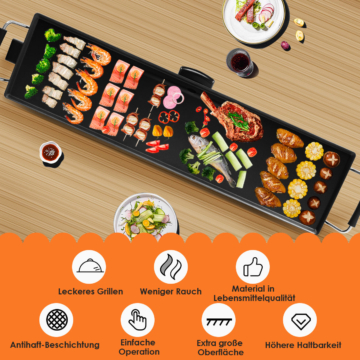 Coast 1800 W Elektrogrill Indoor BBQ Grill Einstellbare Temperatur 90 x 23 cm schwarz
