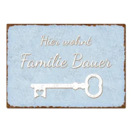 Dekoschild im Vintage Look mit Wunschtext hellblau Format A4