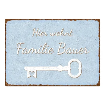 Dekoschild im Vintage Look mit Wunschtext hellblau Format A4