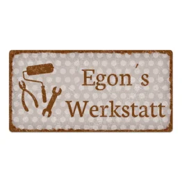 Dekoschild Pünktchen mit Wunschtext vintage taupe 20 x 10 cm