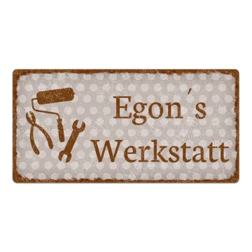 Dekoschild Pünktchen mit Wunschtext vintage taupe 20 x 10 cm