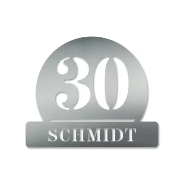 Design Hausnummer aus Edelstahl mit Familienname 18 cm