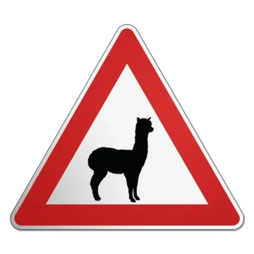 Dreieckiges Verkehrsschild mit Motiv Alpaka 1