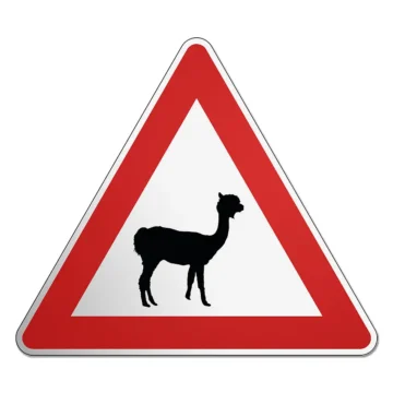Dreieckiges Verkehrsschild mit Motiv Alpaka 2
