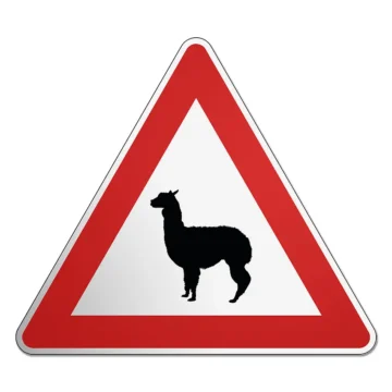 Dreieckiges Verkehrsschild mit Motiv Lama 1