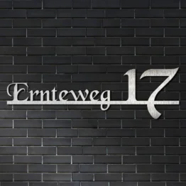 Edelstahl Hausnummer mit Straßenname - Design Calligraphy | 100 cm lang
