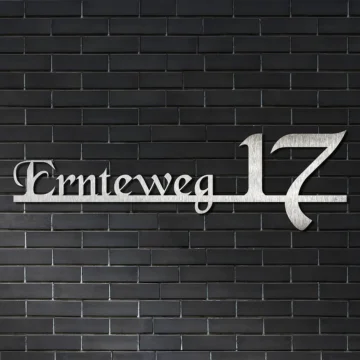 Edelstahl Hausnummer mit Straßenname - Design Calligraphy | 100 cm lang