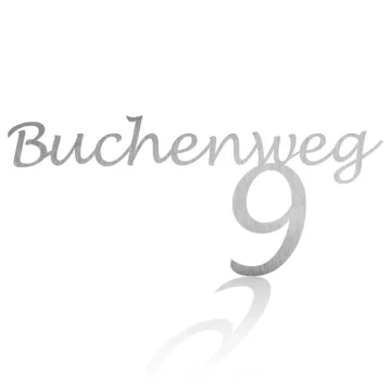 Edelstahl Hausnummer mit Straßenname - Design Handwriting - 100 cm
