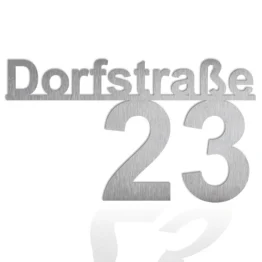 Edelstahl Hausnummer mit Straßenname - Design Minimal Art (Typ 5) | 100 cm lang